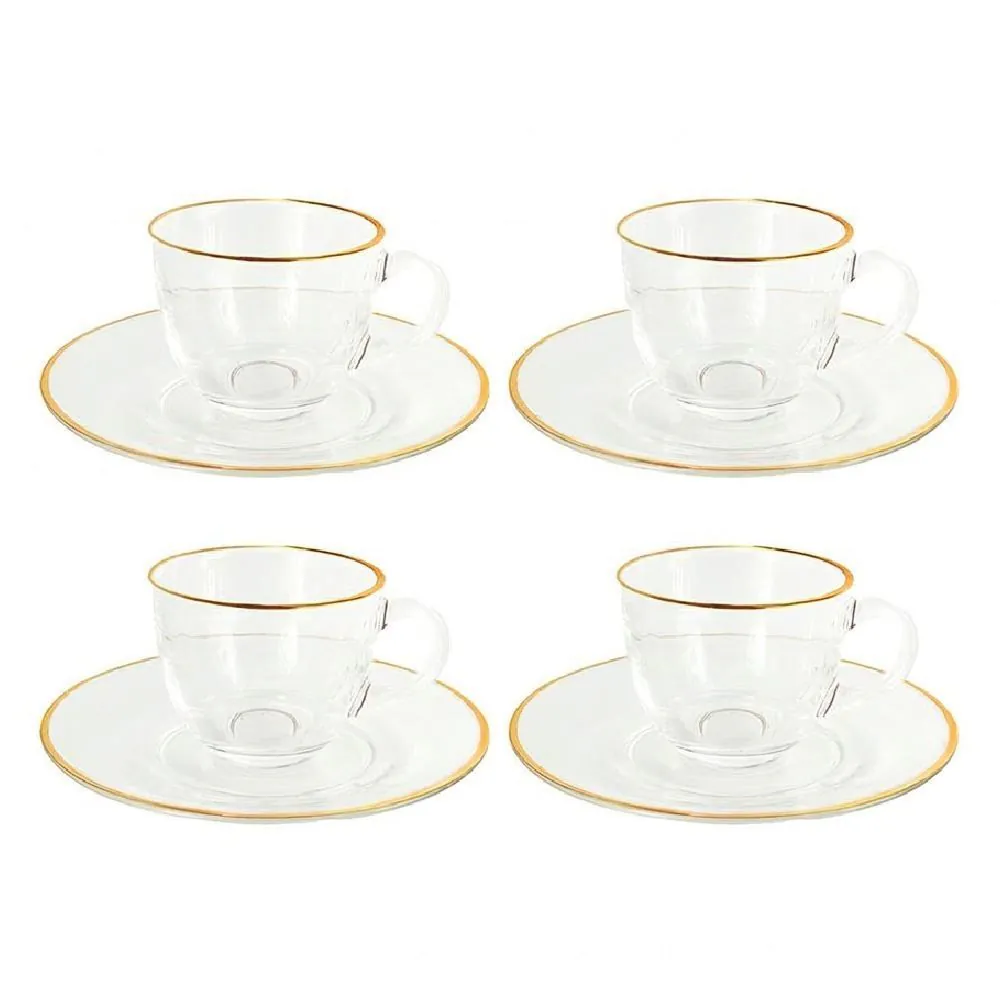 Jogo de Xícara Café Clássica 90Ml 8 Peças Hauskraft - Filete Dourado