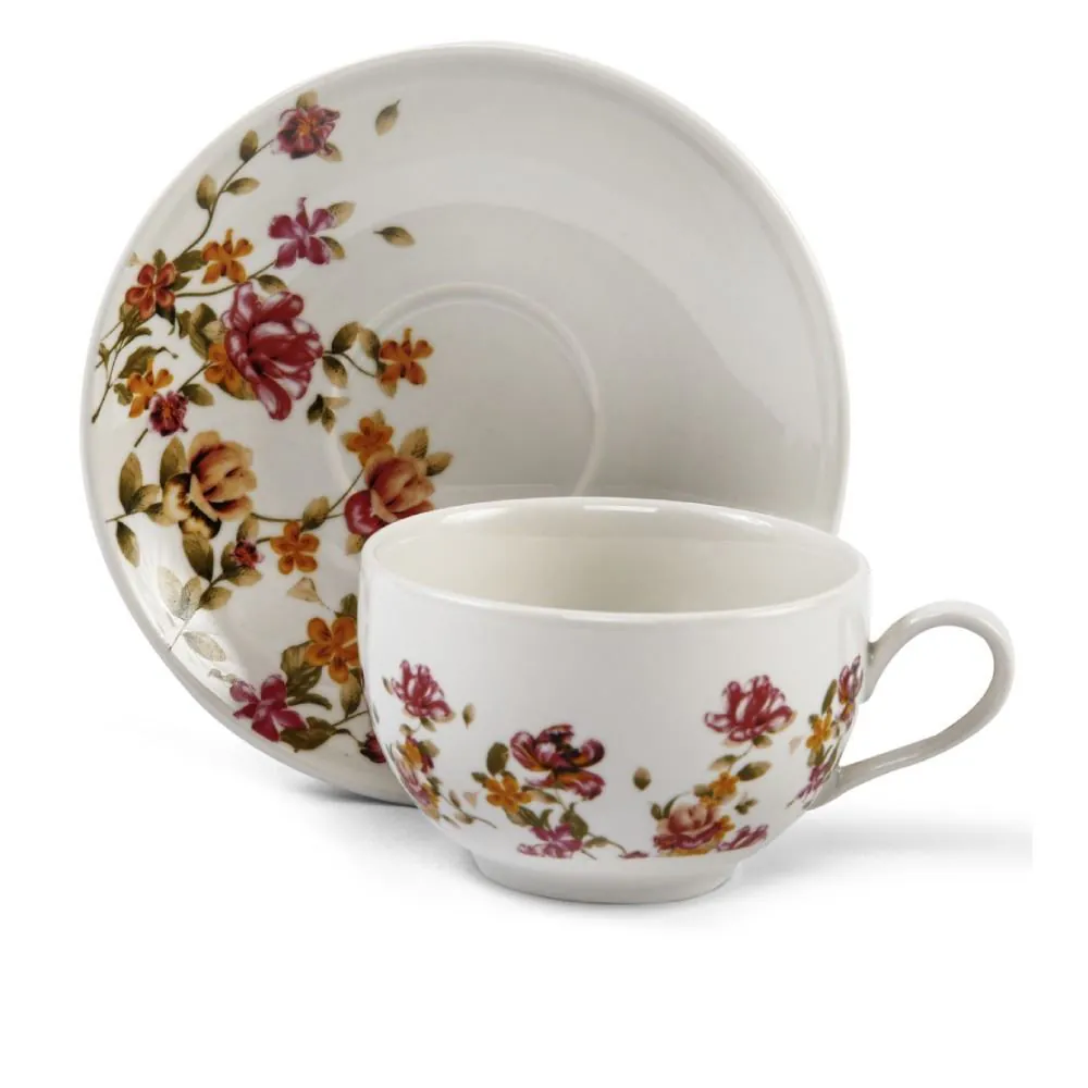 Xícara de Chá com Pires de Porcelana Le Jardin Hauskraft - 160 ml