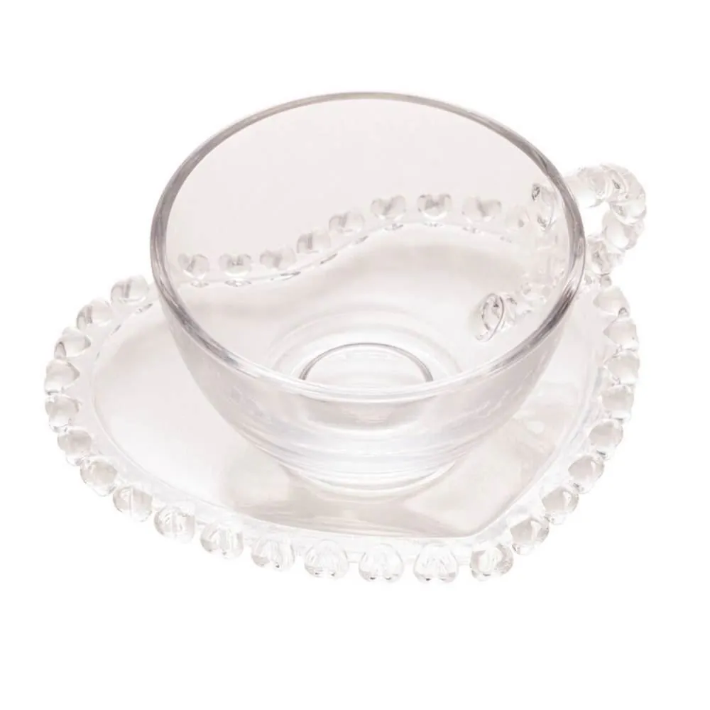 Xícara de Chá com Pires Lyor Coração 170Ml - Transparente