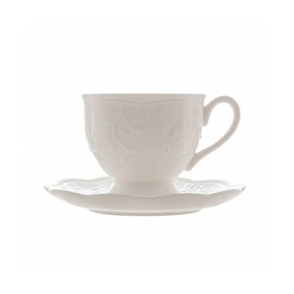 Xícara de Chá com Pires Lyor de Porcelana Butterfly 200Ml - Branco