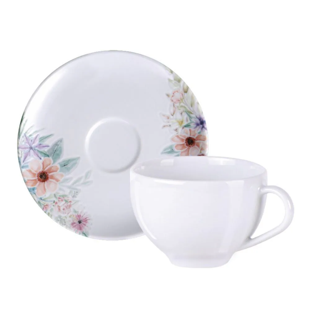 Xícara de Chá com Pires Porcelana Floratta Tramontina - 250ml