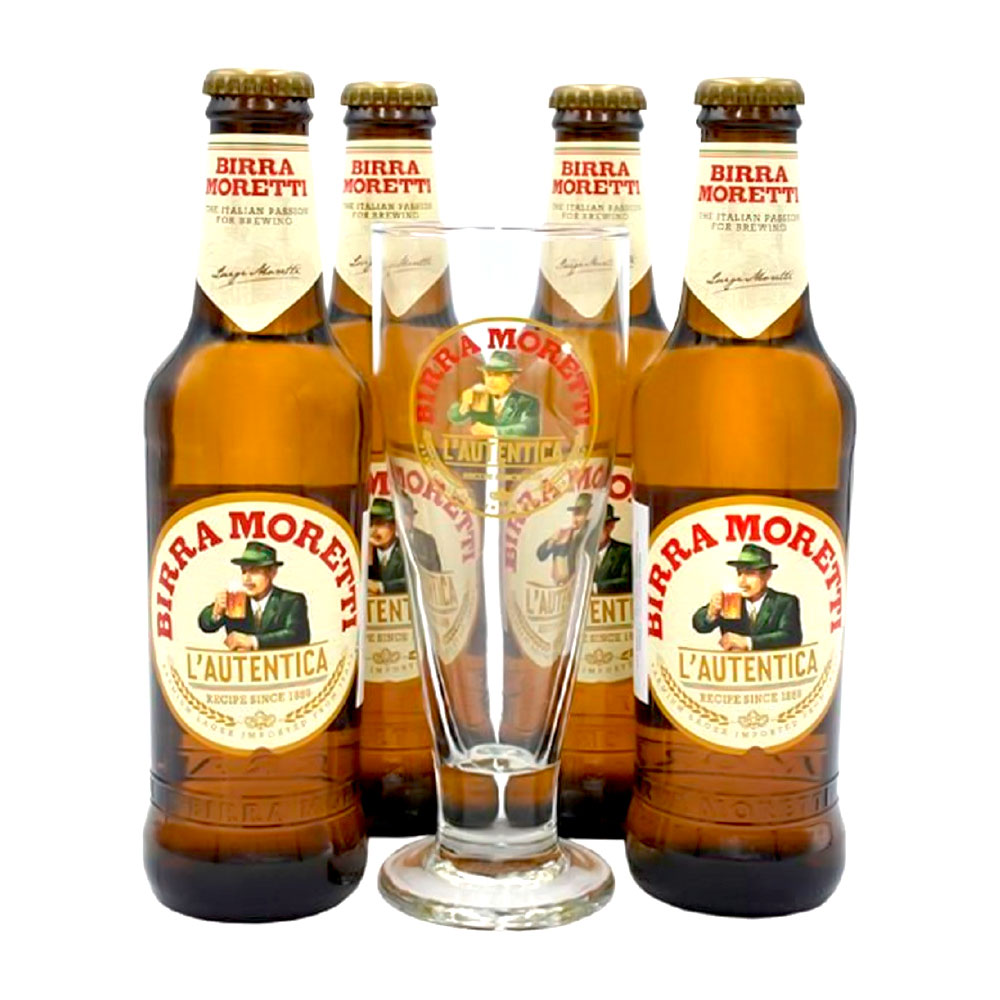 Pack de Cerveza Birra Moretti 4 x 300ML + Vaso