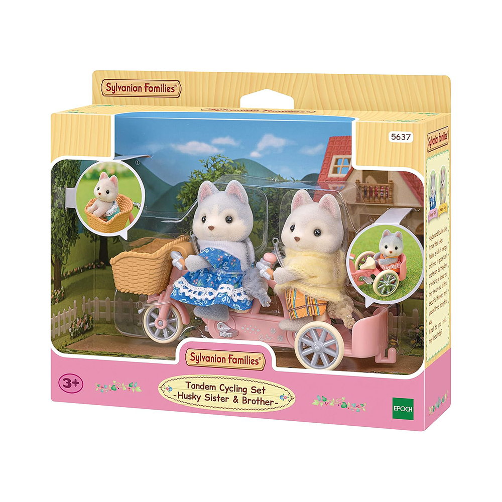 Kit de Jogo Epoch Sylvanian Families Tandem Cycling Set Husky Sister & Brother 5637
