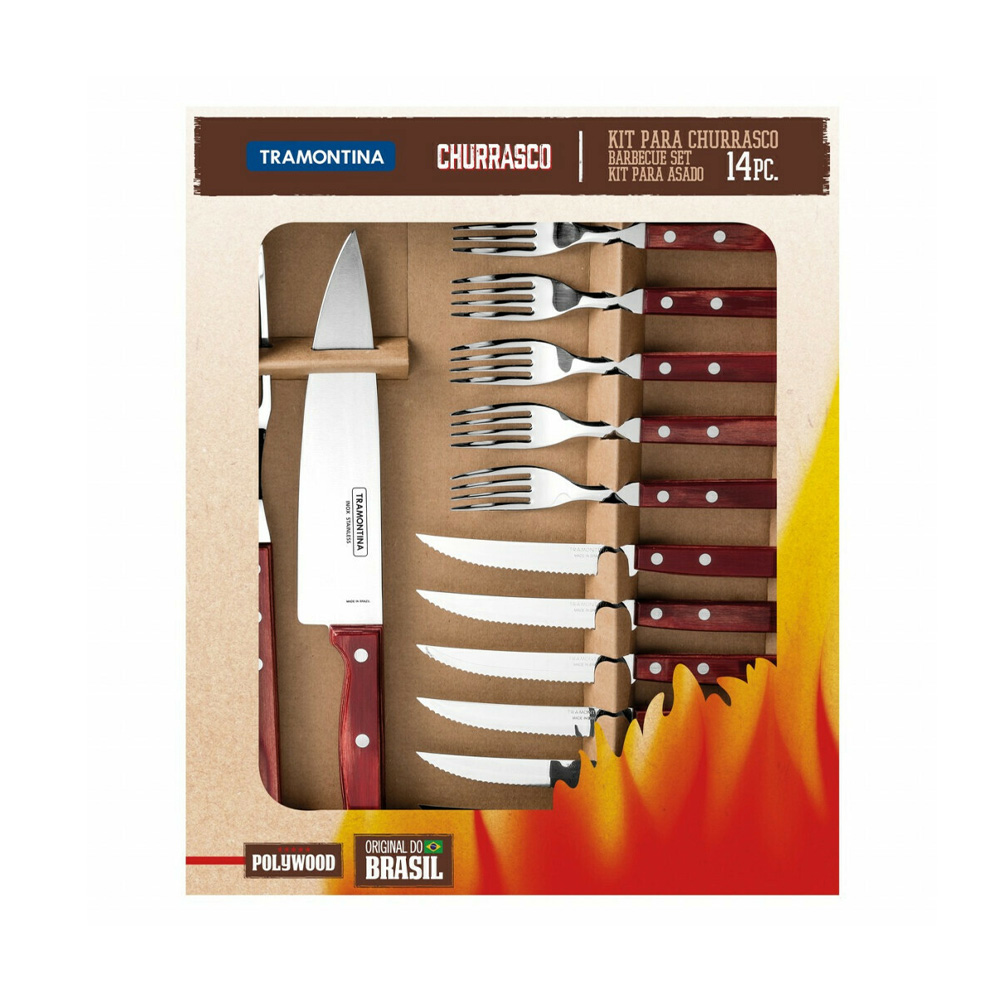 Kit de Cubiertos para Asado Tramontina Polywood 14 piezas