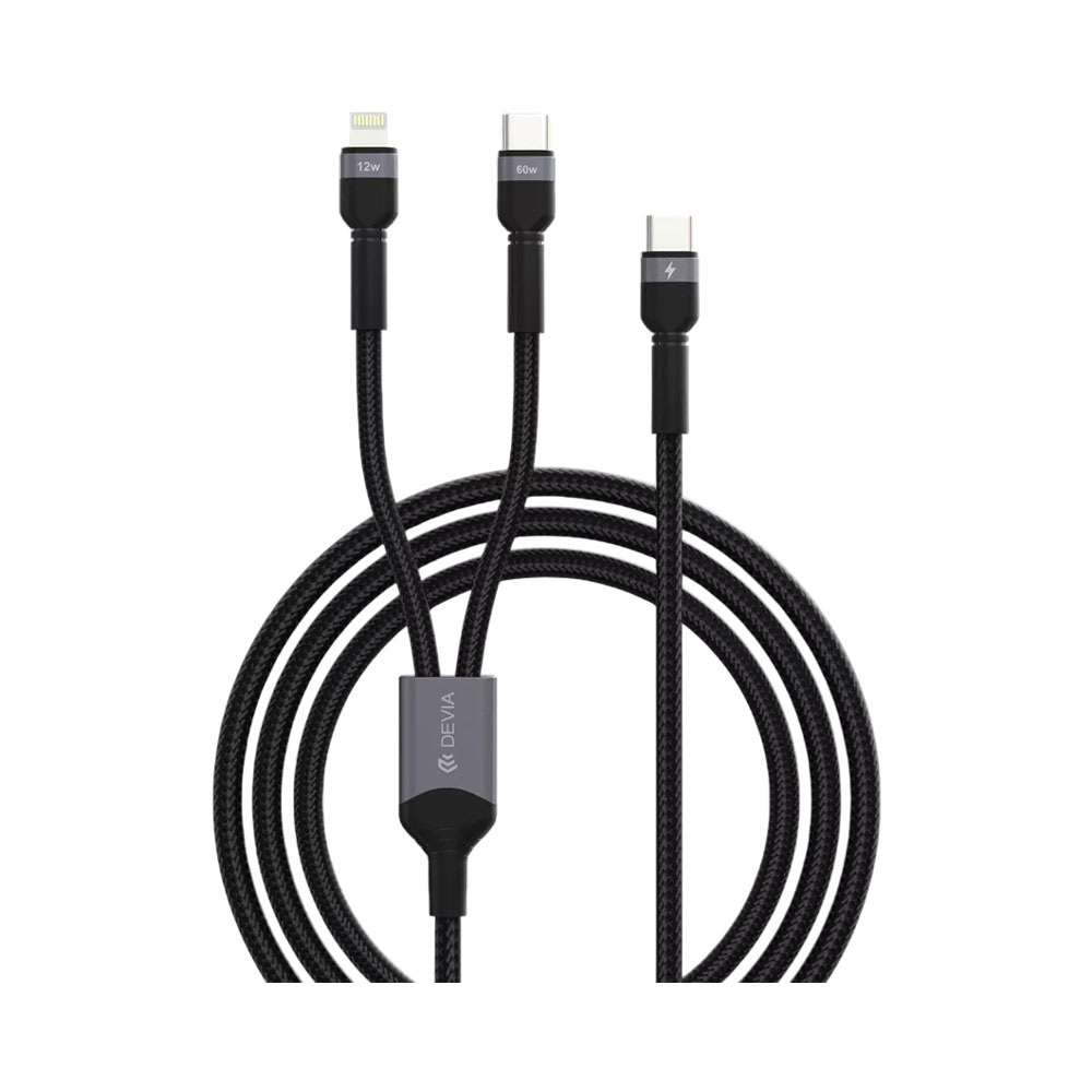 Cabo 2 em 1 Devia J06 Usb-c para Usb-c e Lightning 60 W Black 1.2M