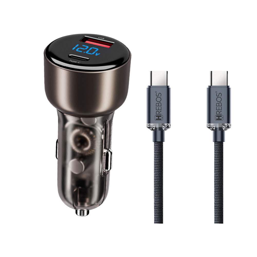 Kit Carregador para Carro Hrebos CRV-501C com Cabo Usb-c