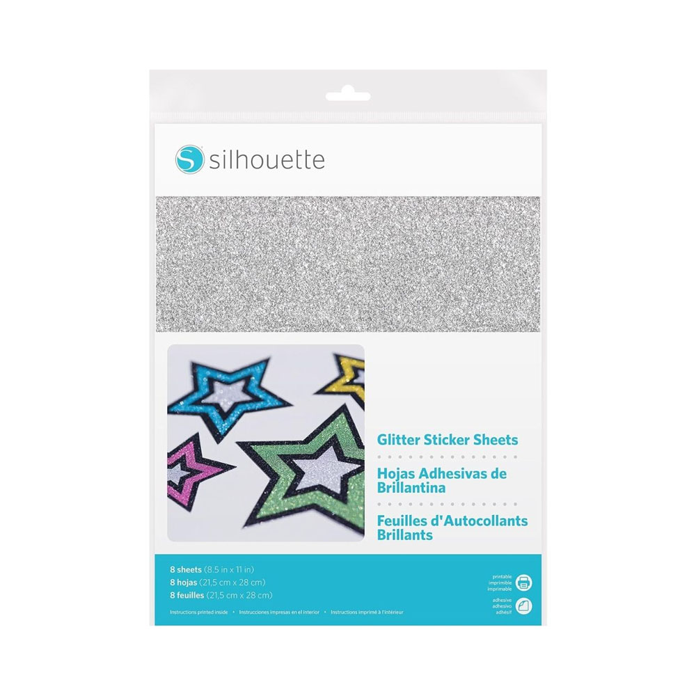 Papel Adesivo de Glitter Silhouette Media-glt-adh Prata 8 Unidades