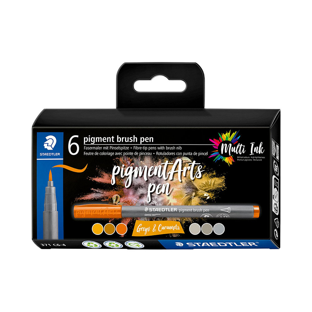 Marcador Staedtler Pigment Arts Brush Pen Greys & Caramels 371 C6-4 6 Unidades