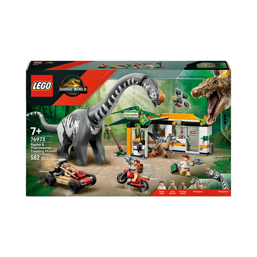 Brinquedo de Construção Lego Jurassic World Raptor Y Titanosaurus Tracking Mission 76973 582 Peças