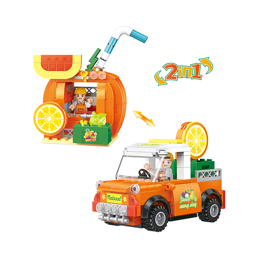 Juguete de Construcción Cogo Fruit Stree 3816 Orange Car/juice Shop 217 Piezas