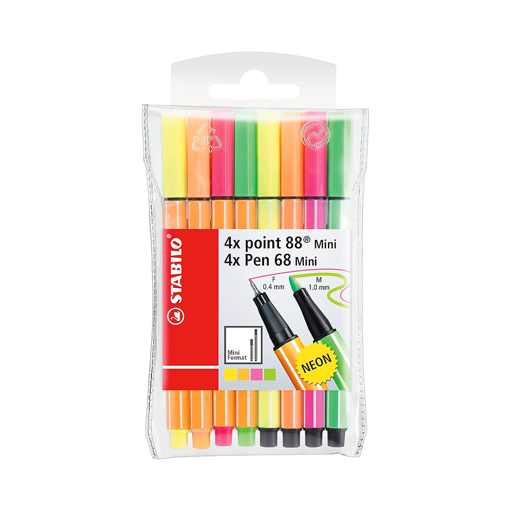 Marcador Rotulador Stabilo Pen 68 Mini + Caneta Marcadora Stabilo Fineliner Point 88 Mini 68868/08-1 8 Unidades