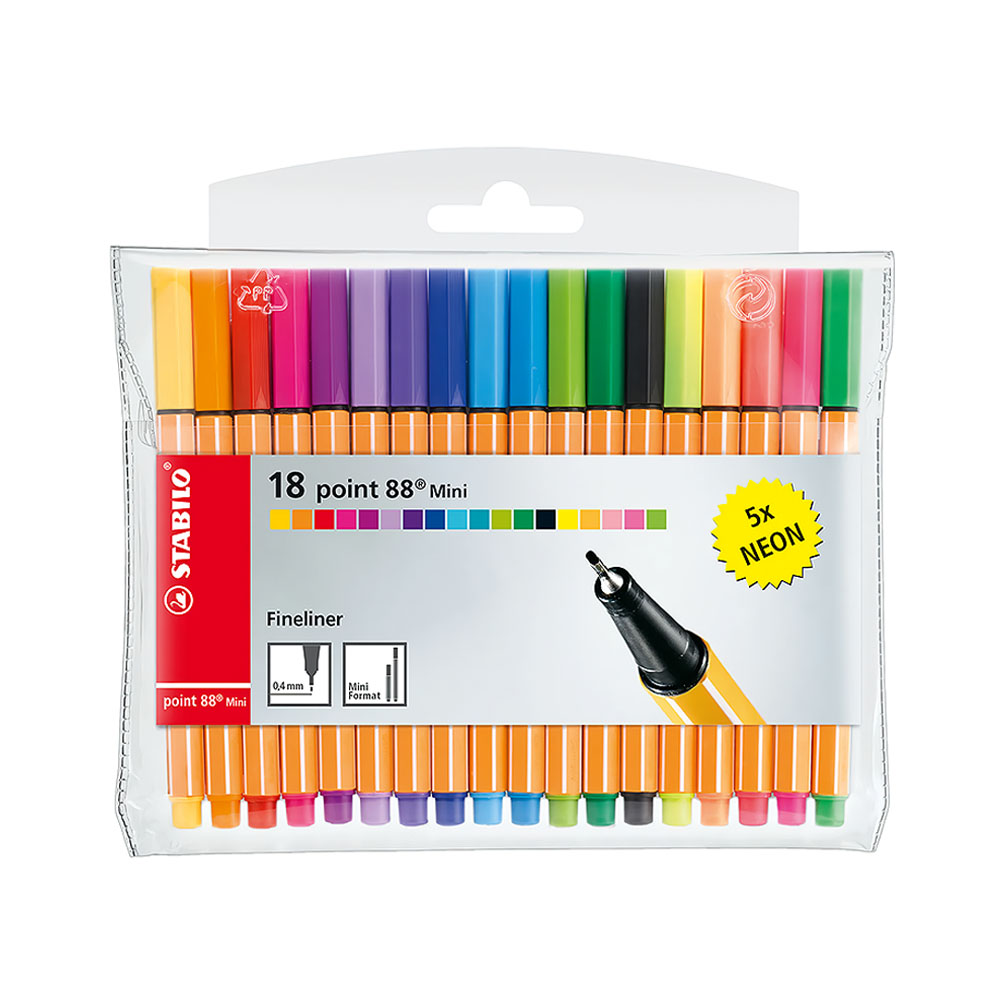 Caneta Marcadora Stabilo Fineliner Point 88 Mini 688/18-2 0,4MM 13 + 5 Unidades