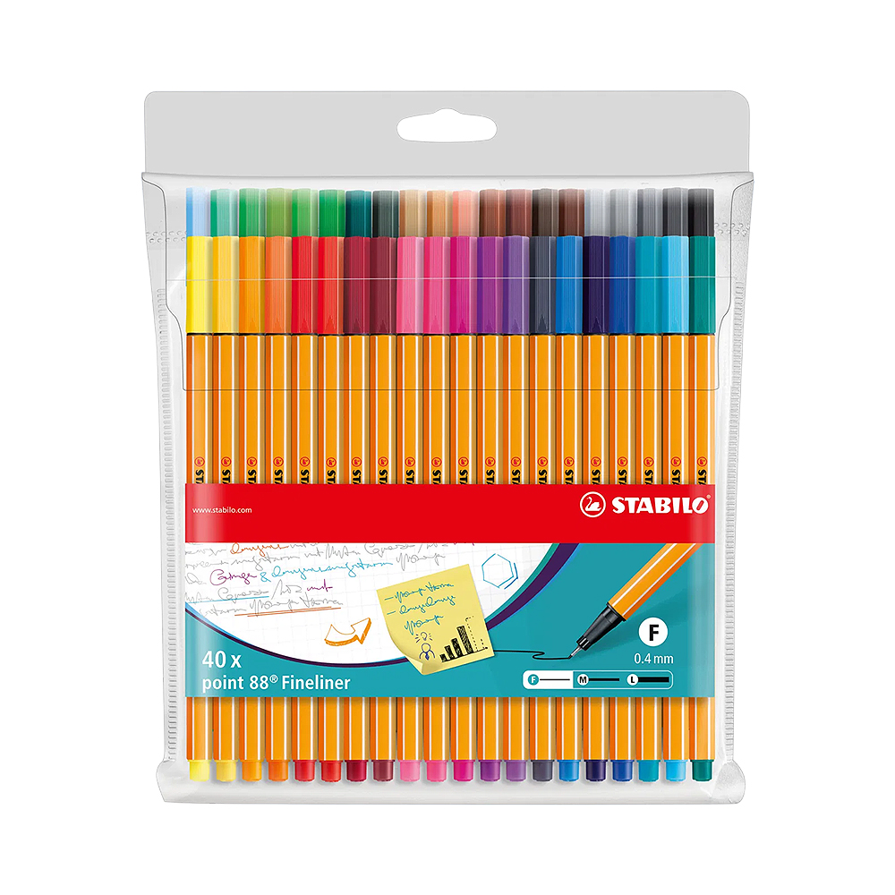 Caneta Marcadora Stabilo Fineliner Point 88 8840-1 0.4MM 40 Unidades