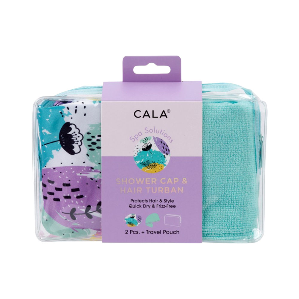 Set Cala Shower Cap &amp; Hair Turban Turquoise Abstract 2 Peças