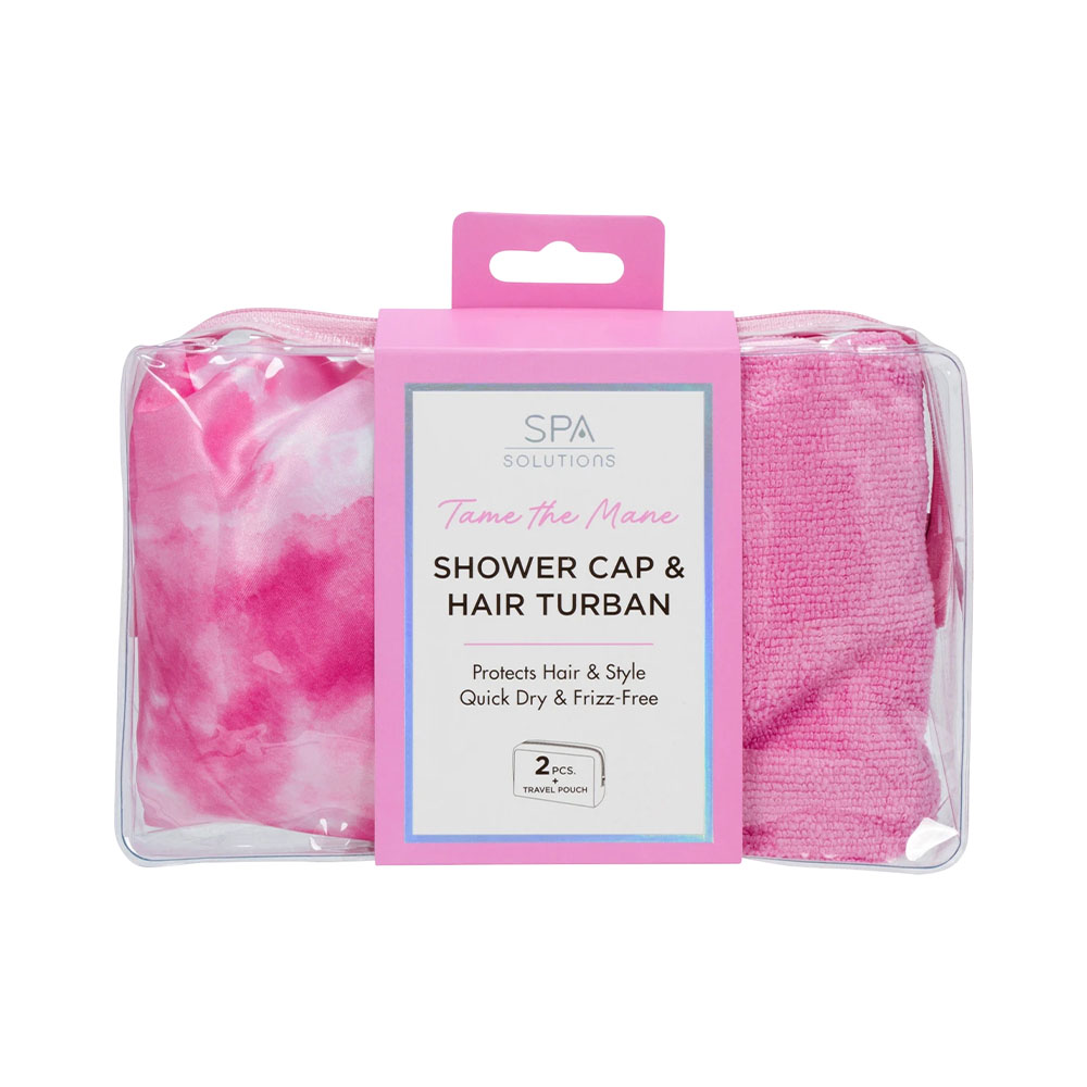 Set Cala Shower Cap &amp; Hair Turban Hot Pink Tie Dye 2 Peças