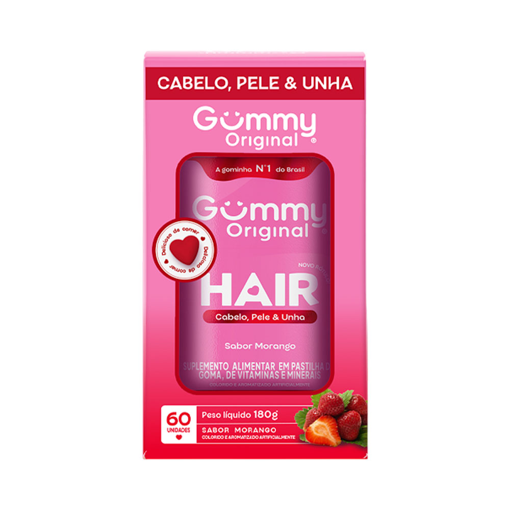 Vitamina Gummy Hair, Skin And Nails Morango 60 Gummies