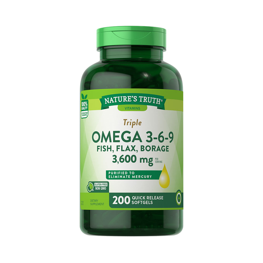 Triple Omega 3-6-9 Nature's Truth Fish, Flax, Borage 1200mg 200 Softgels